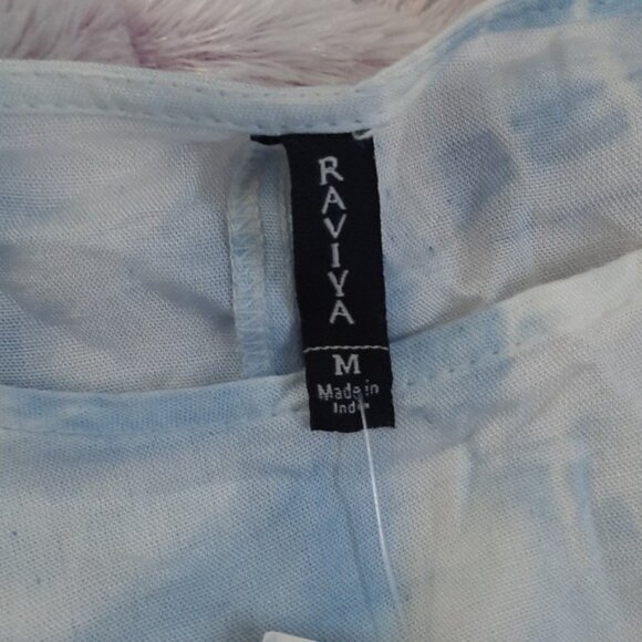 Raviya NWT Blue White Tye Dye Oversized Tassle Fringe Cap Sleeve Swim Cover Up M - Picture 5 of 10
